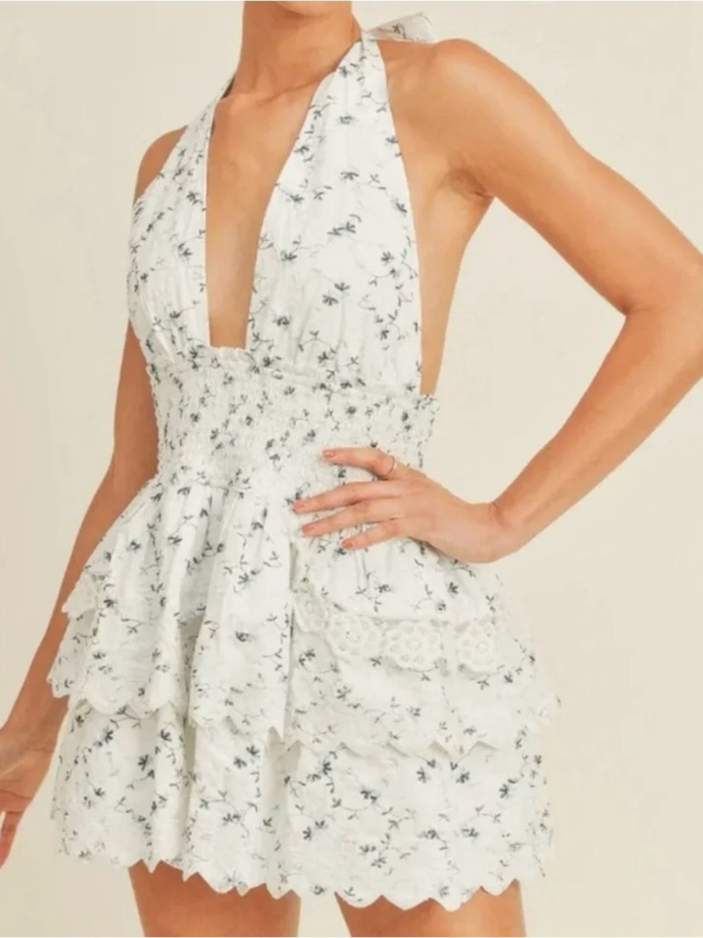 NWT RESET Tyler Halter Floral Smocked Mini Dress - Size L